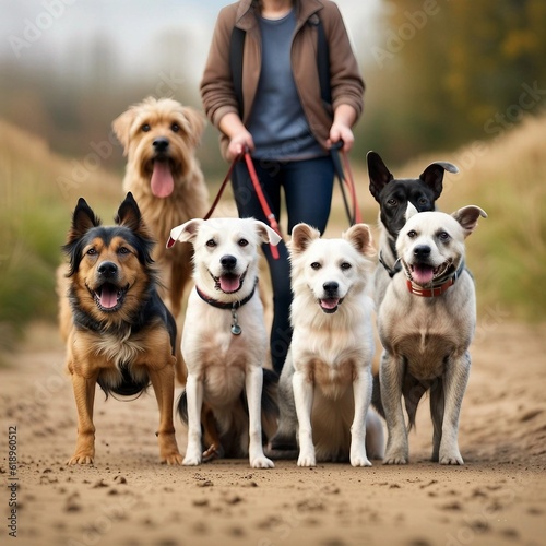 Dog Walker with group of dogs