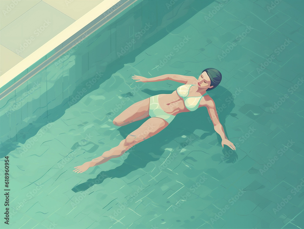 girl woman water pool summer young person illustration swim fun holiday. Generative AI.