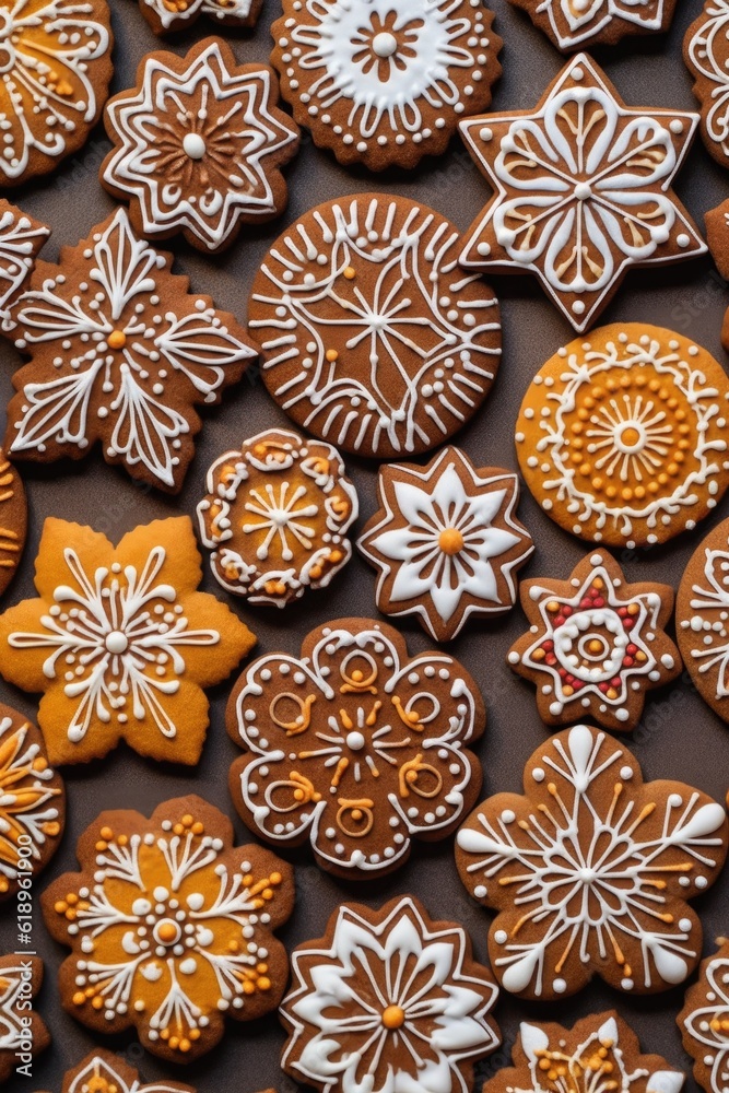 gingerbread cookies arranged in a festive pattern, created with generative ai gingerbread cookies arranged in a festive pattern, created with generative ai