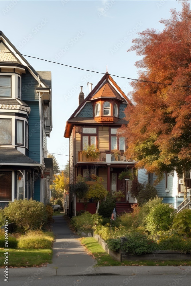 diverse houses in a tight-knit neighborhood, created with generative ai