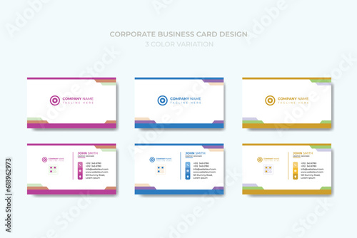 Vector corporate business card design with 3 color theme.