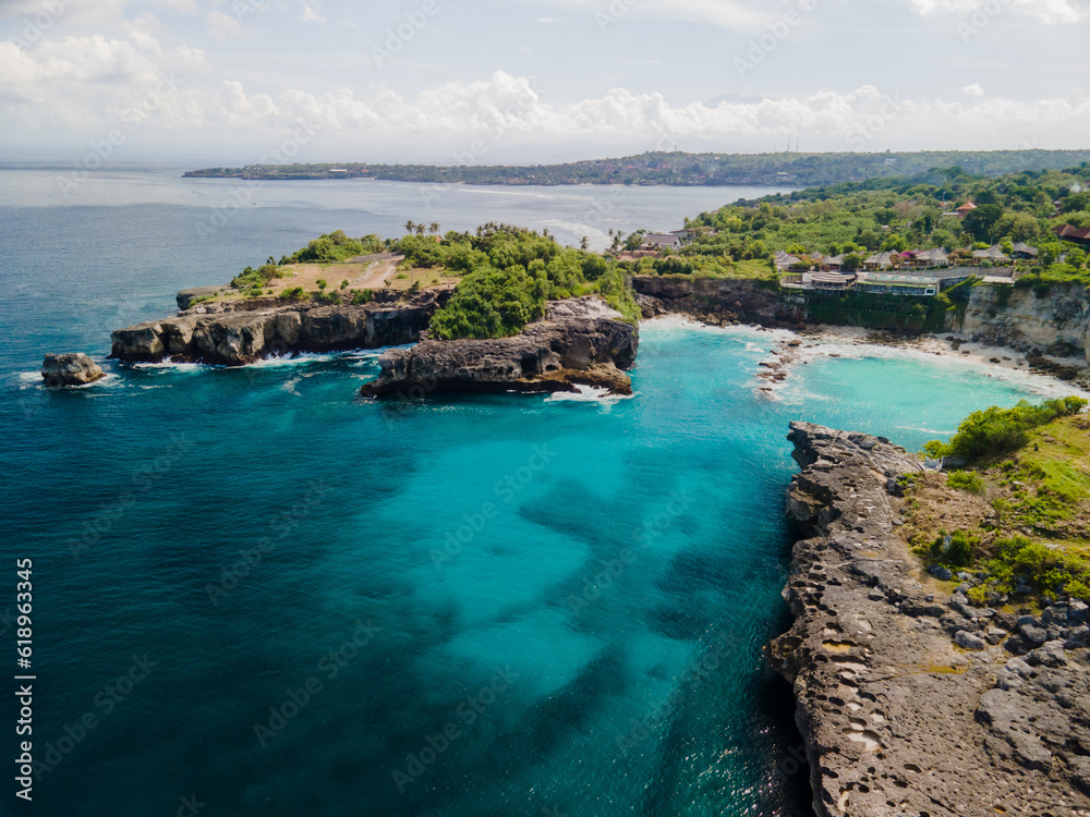 Fototapeta premium Aerial landscapes of Blue Lagoon on Nusa Ceningan, Indonesia