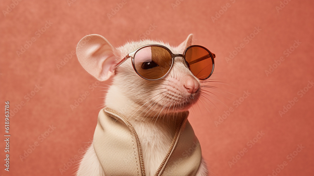 Generative AI, Cool Mouse Stylish Sunglasses on Pastel Background
