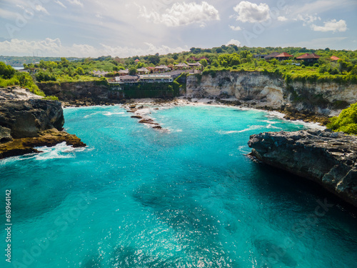 Aerial landscapes of Blue Lagoon on Nusa Ceningan, Indonesia