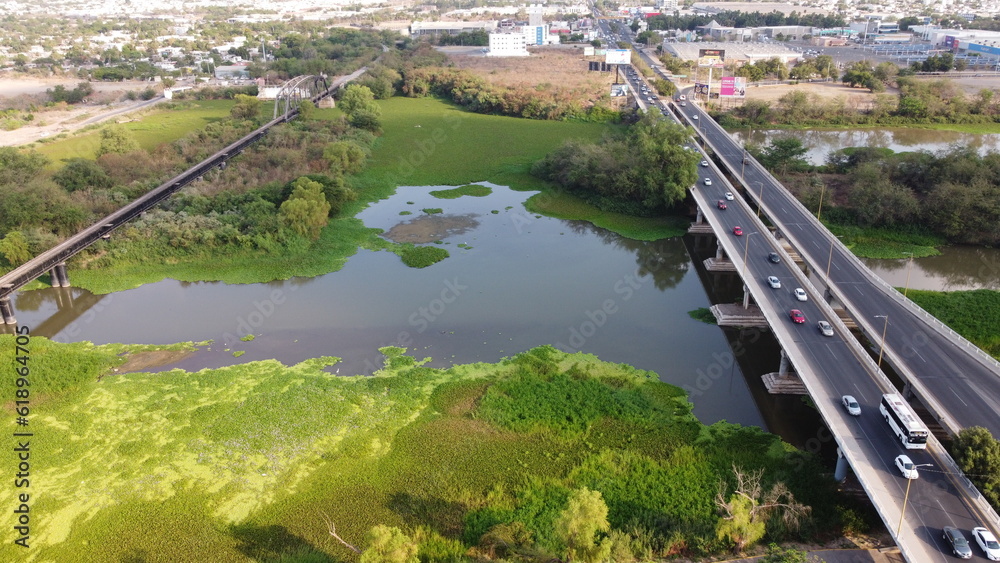 photography with drone in the river of the city of culiacan sinaloa mexico