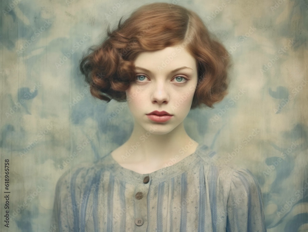 Fototapeta premium 20s 30s 40s European style portrait of a beautiful woman with era correct make up and accessories, generative ai 