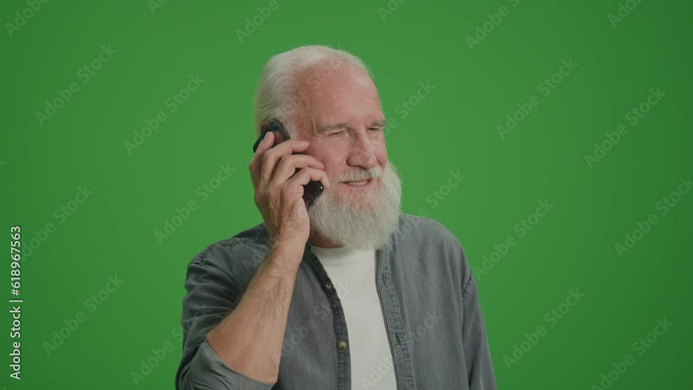 Green Screen. A Smiling Old Man with Gray Beard is Talking on the Phone. Security and Privacy Concerns for Senior Tech Users. Emerging Technologies for Seniors. Green Screen. A Smiling Old Man with Gray Beard is Talking on the Phone. Security and Privacy Concerns for Senior Tech Users. Emerging Technologies for Seniors.