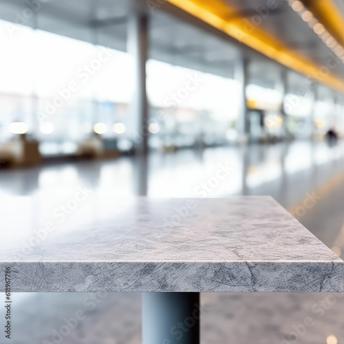 empty marmer table blurred interior of airport background 