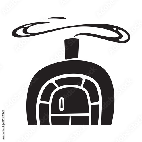 antique pizza oven drawing, cute cartoon style illustration