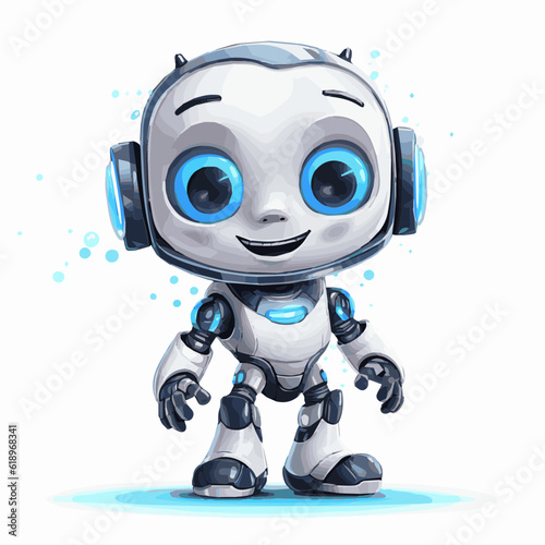 robot ai assistant cinematic detailed vector cartoon white background 