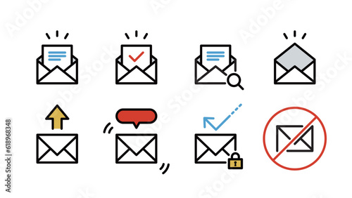 Fotografiet e-mail sending, opening, notifications various icon set