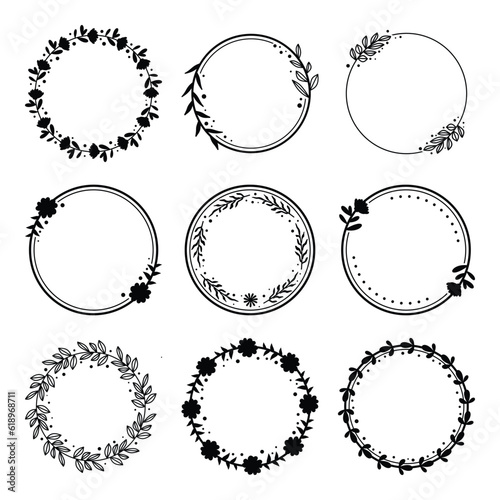 Set of circle frame with flowers