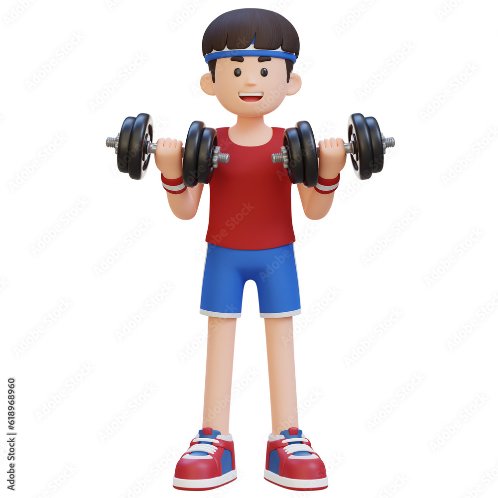 3D Sportsman Character Performing Bicep Curl with Dumbbell 3D Sportsman Character Performing Bicep Curl with Dumbbell