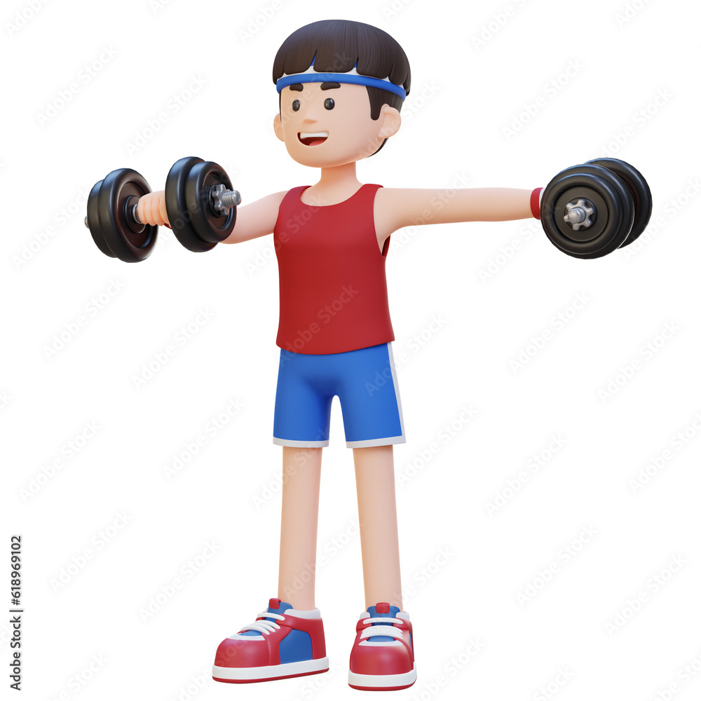 3D Sportsman Character Performing Heavy Dumbbell Raises