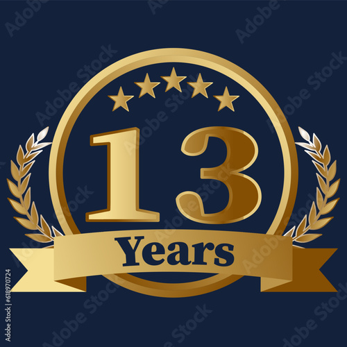 13 Years Anniversary on gold with stars and laurels