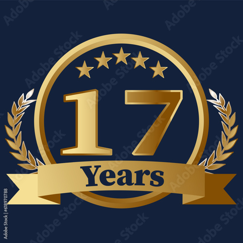 17 Years Anniversary on gold with stars and laurels