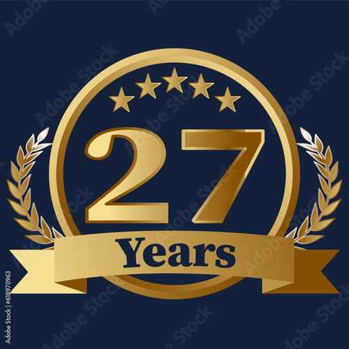 27 Years Anniversary on gold with stars and laurels
