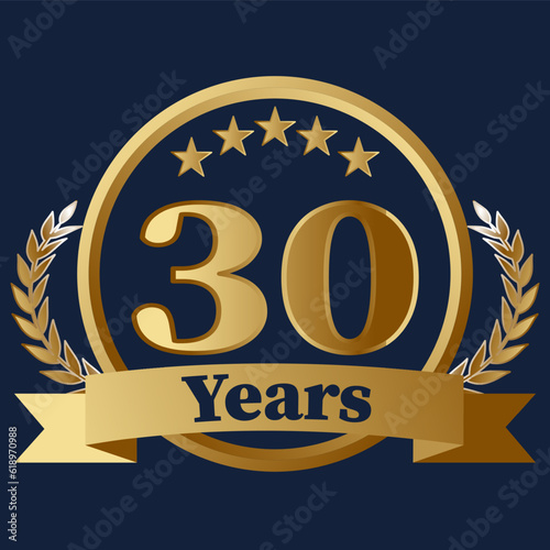 30 Years Anniversary on gold with stars and laurels