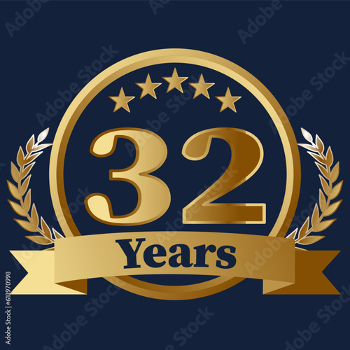 32 Years Anniversary on gold with stars and laurels