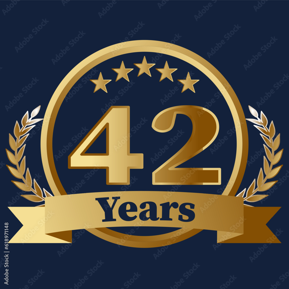 42 Years Anniversary on gold with stars and laurels 42 Years Anniversary on gold with stars and laurels