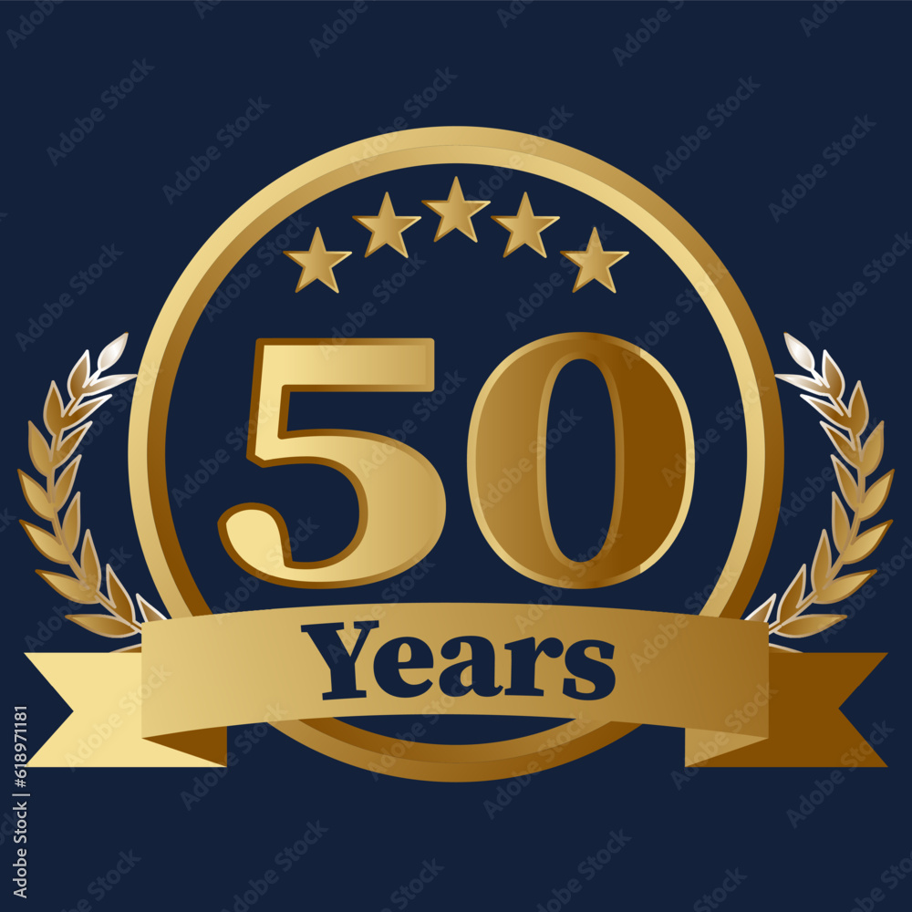 50 Years Anniversary on gold with stars and laurels 50 Years Anniversary on gold with stars and laurels