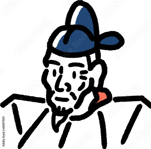 歴史の人物　豊臣秀吉のシンプル線画な上半身のカラーイラスト似顔絵