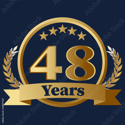 48 Years Anniversary on gold with stars and laurels