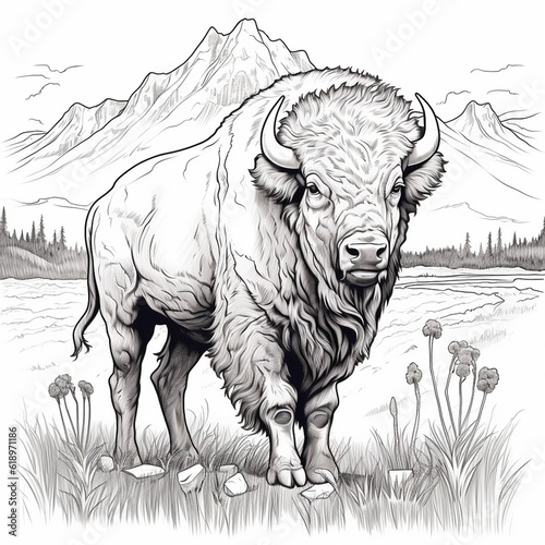 sketch illustration of a bison