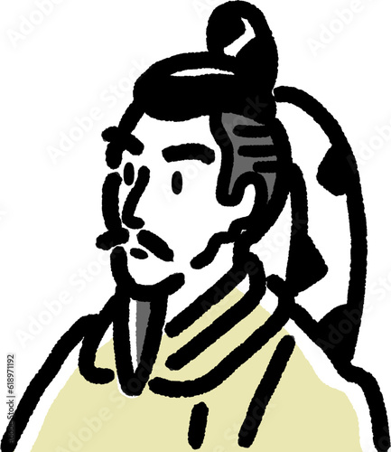 歴史の人物　仁徳天皇のシンプル線画の上半身のカラーイラスト似顔絵