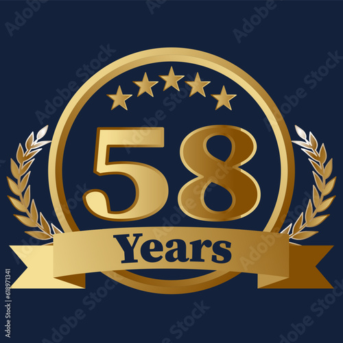 58 Years Anniversary on gold with stars and laurels