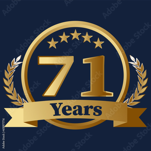 71 Years Anniversary on gold with stars and laurels