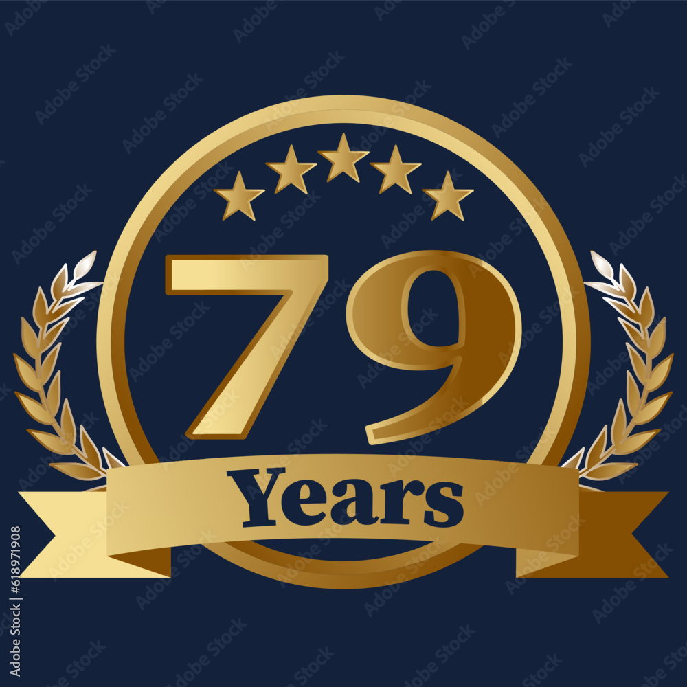 Fototapeta premium 79 Years Anniversary on gold with stars and laurels