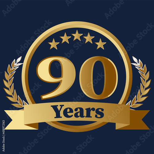 90 Years Anniversary on gold with stars and laurels