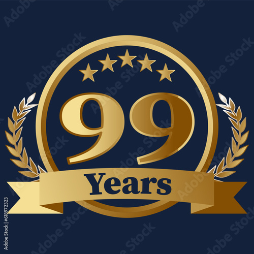 99 Years Anniversary on gold with stars and laurels