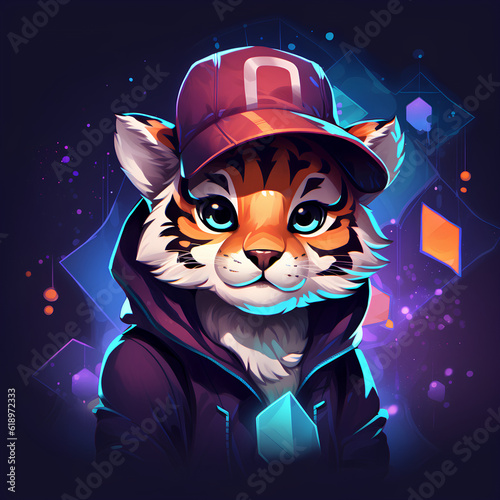 cute futuristic tiger in the darkness