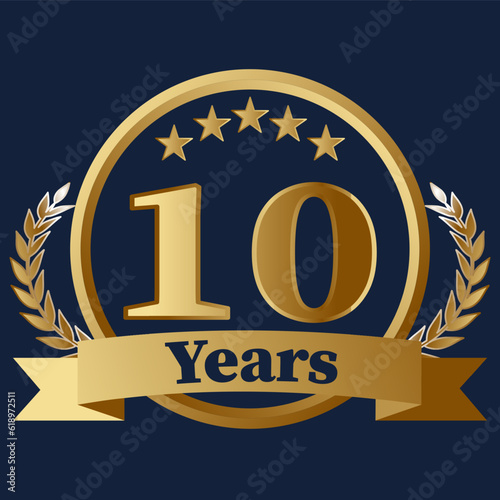 10 Years Anniversary on gold with stars and laurels