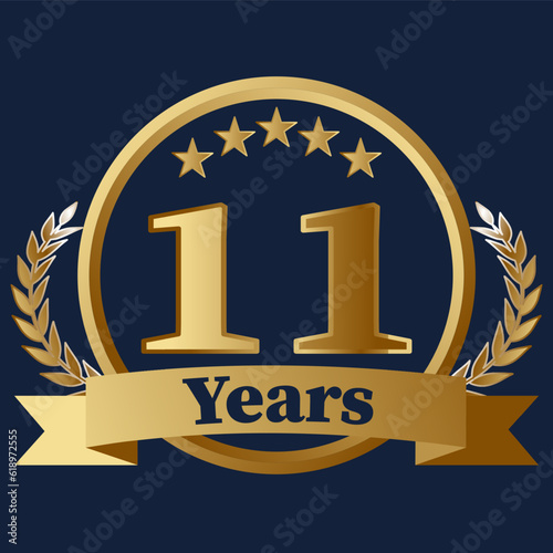 11 Years Anniversary on gold with stars and laurels