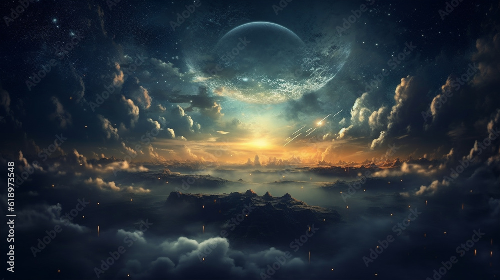 Obraz premium photo of an enchanted sky of a distant world, generative ai