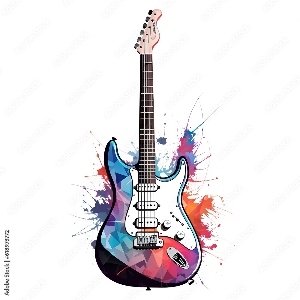 Electric guitar isolate and art design colorful white background