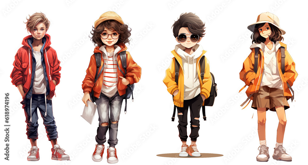 Fototapeta premium Fashion Children in transparent layer illustration