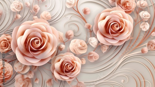 Floral 3d swirls rose wallpaper