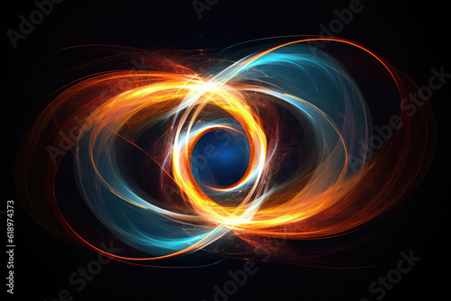 Abstract shining energy lines arranged in a shape of a circle, infinity concept, Generative AI