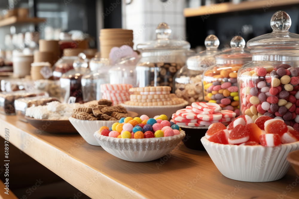 Various sweets on the table in a shop, Generative AI Various sweets on the table in a shop, Generative AI