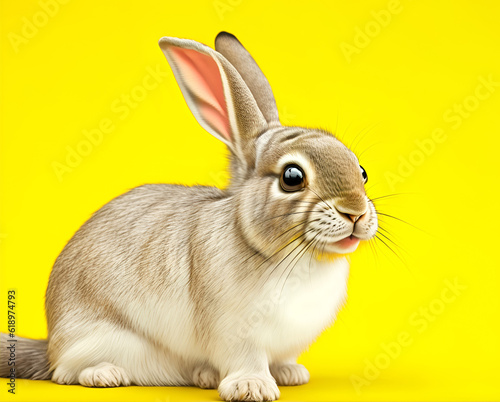 Funny rabbit on yellow background