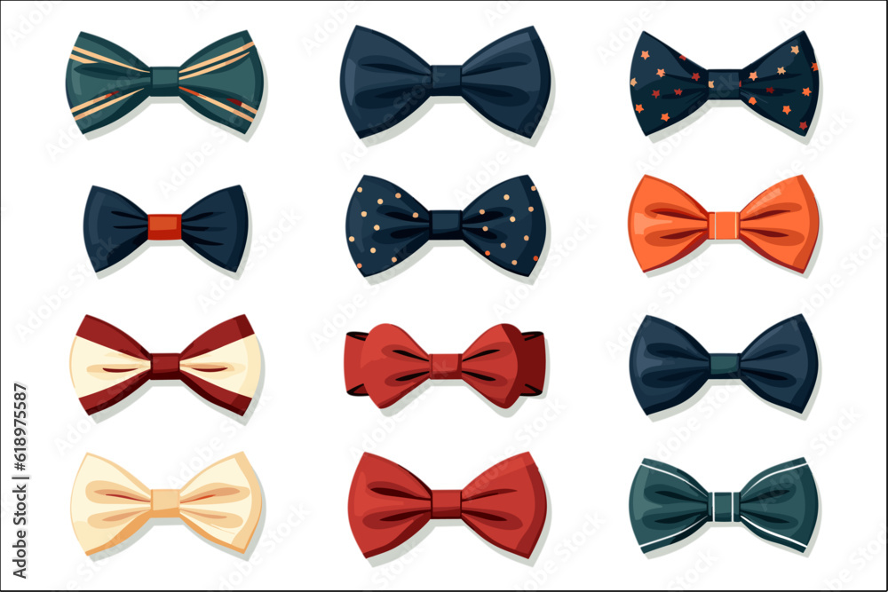 Set of bow tie decorative element vector illustration isolated on white Set of bow tie decorative element vector illustration isolated on white