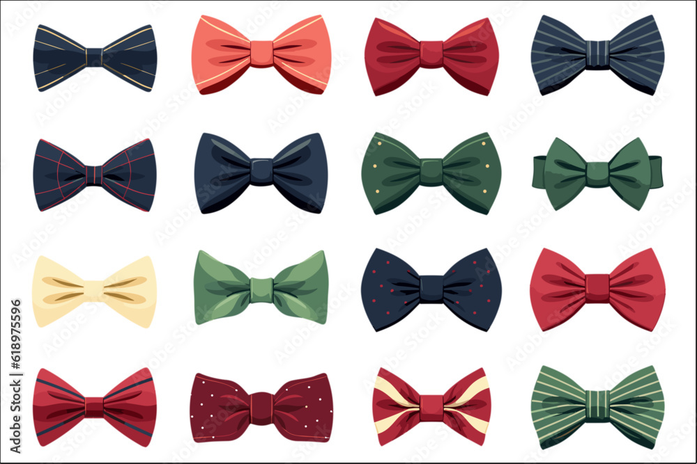 Set of bow tie decorative element vector illustration isolated on white Set of bow tie decorative element vector illustration isolated on white