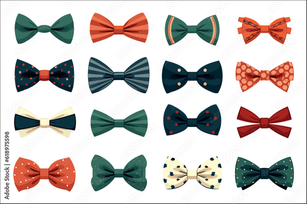 Set of bow tie decorative element vector illustration isolated on white Set of bow tie decorative element vector illustration isolated on white