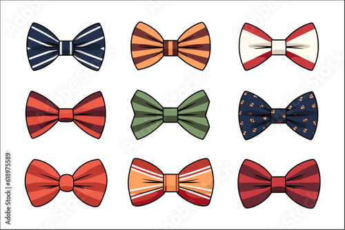 Set of bow tie decorative element vector illustration isolated on white 