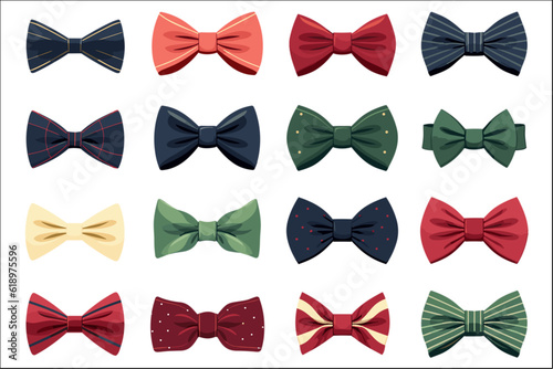 Tela Set of bow tie decorative element vector illustration isolated on white
