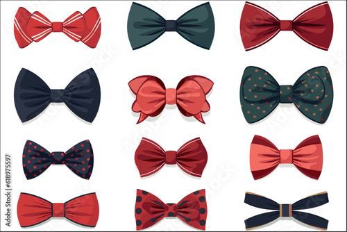 Foto Set of bow tie decorative element vector illustration isolated on white